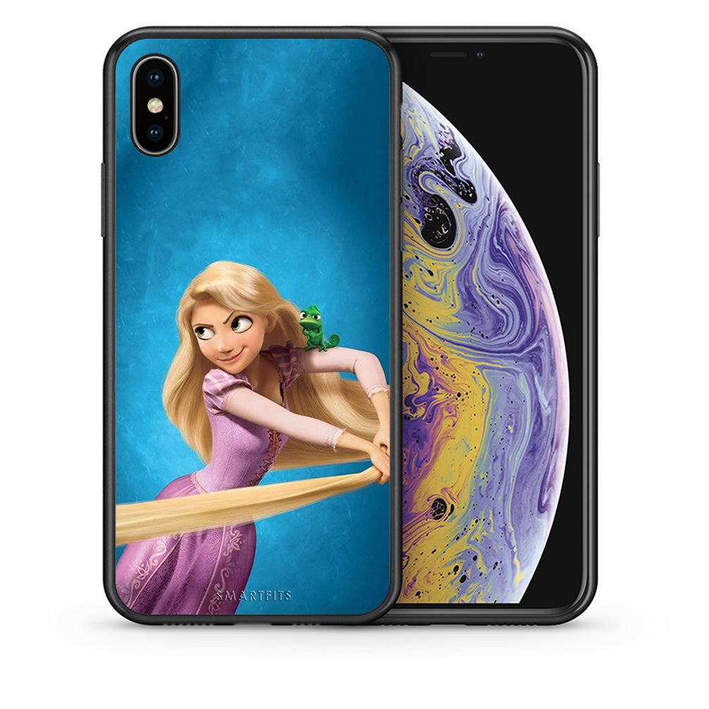 Θήκη Αγίου Βαλεντίνου iPhone X / Xs Tangled 2 από τη Smartfits με σχέδιο στο πίσω μέρος και μαύρο περίβλημα | iPhone X / Xs Tangled 2 case with colorful back and black bezels