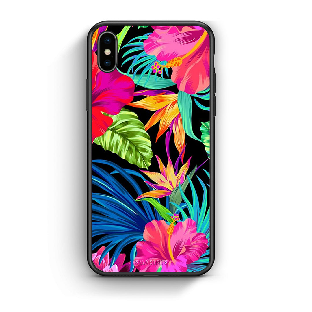 iPhone X/Xs Tropical Flowers θήκη από τη Smartfits με σχέδιο στο πίσω μέρος και μαύρο περίβλημα | Smartphone case with colorful back and black bezels by Smartfits