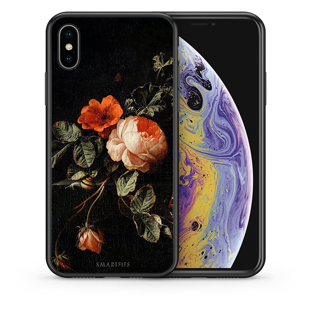 Θήκη iPhone Xs Max Vintage Roses από τη Smartfits με σχέδιο στο πίσω μέρος και μαύρο περίβλημα | iPhone Xs Max Vintage Roses case with colorful back and black bezels