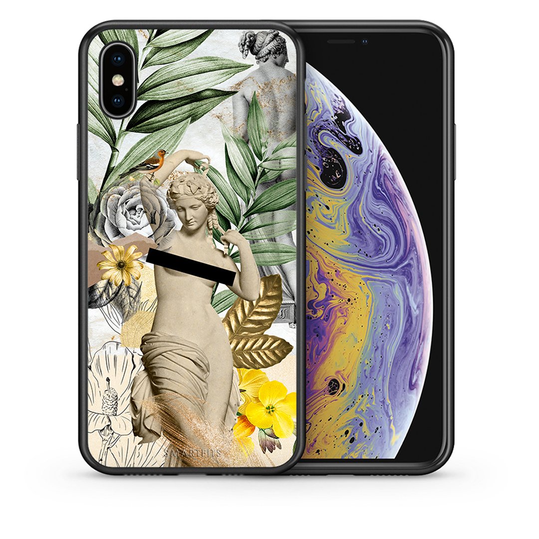 Θήκη iPhone X/Xs Woman Statue από τη Smartfits με σχέδιο στο πίσω μέρος και μαύρο περίβλημα | iPhone X/Xs Woman Statue case with colorful back and black bezels