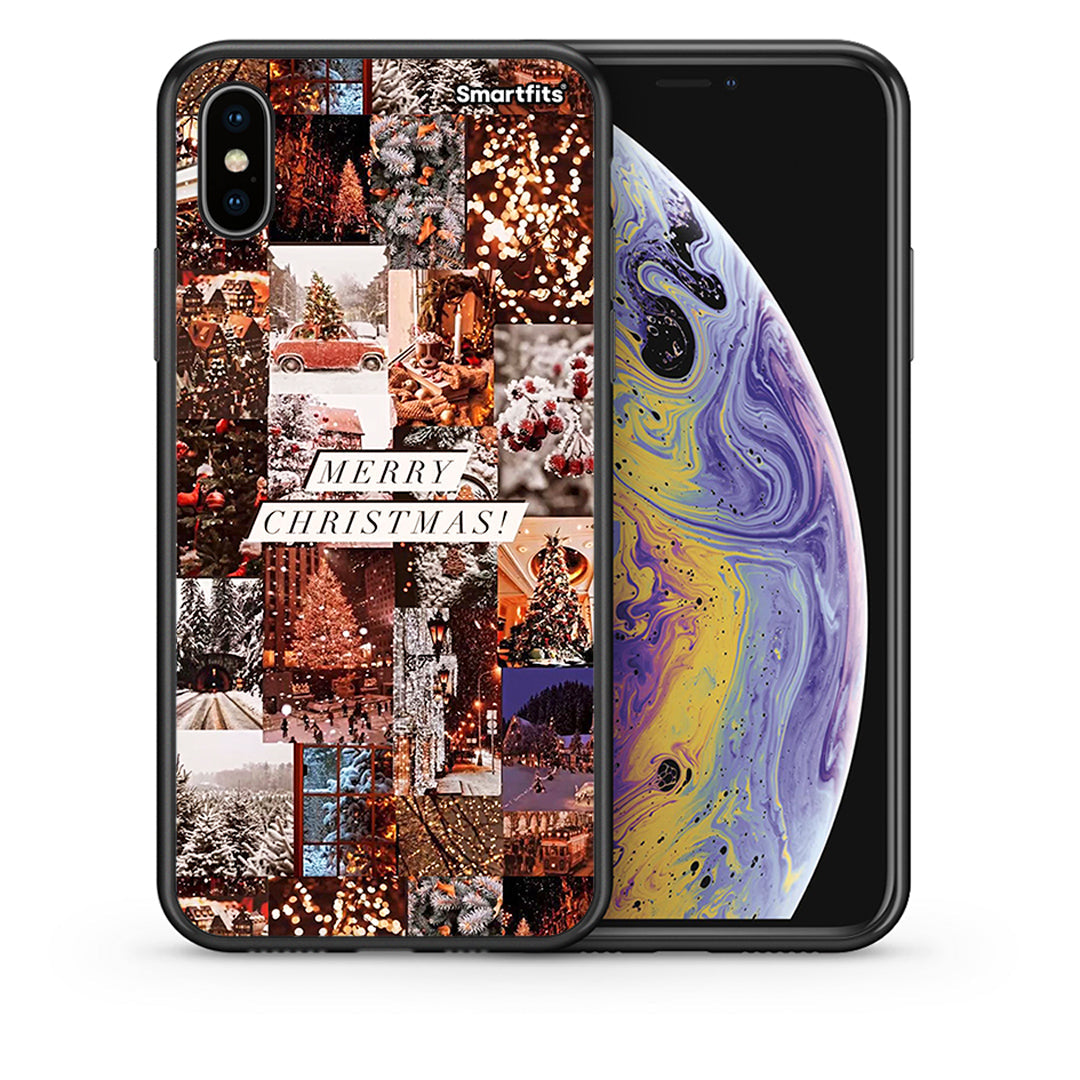 Θήκη iPhone X/Xs Xmas Collage από τη Smartfits με σχέδιο στο πίσω μέρος και μαύρο περίβλημα | iPhone X/Xs Xmas Collage case with colorful back and black bezels