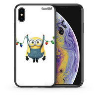 Thumbnail for Θήκη iPhone X/Xs Xmas Minion Lights από τη Smartfits με σχέδιο στο πίσω μέρος και μαύρο περίβλημα | iPhone X/Xs Xmas Minion Lights case with colorful back and black bezels