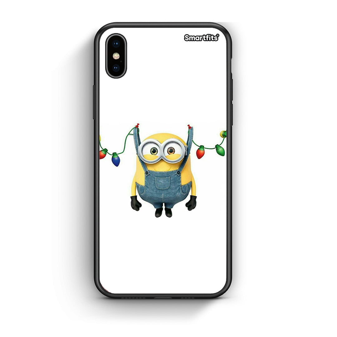 iPhone X/Xs Xmas Minion Lights θήκη από τη Smartfits με σχέδιο στο πίσω μέρος και μαύρο περίβλημα | Smartphone case with colorful back and black bezels by Smartfits