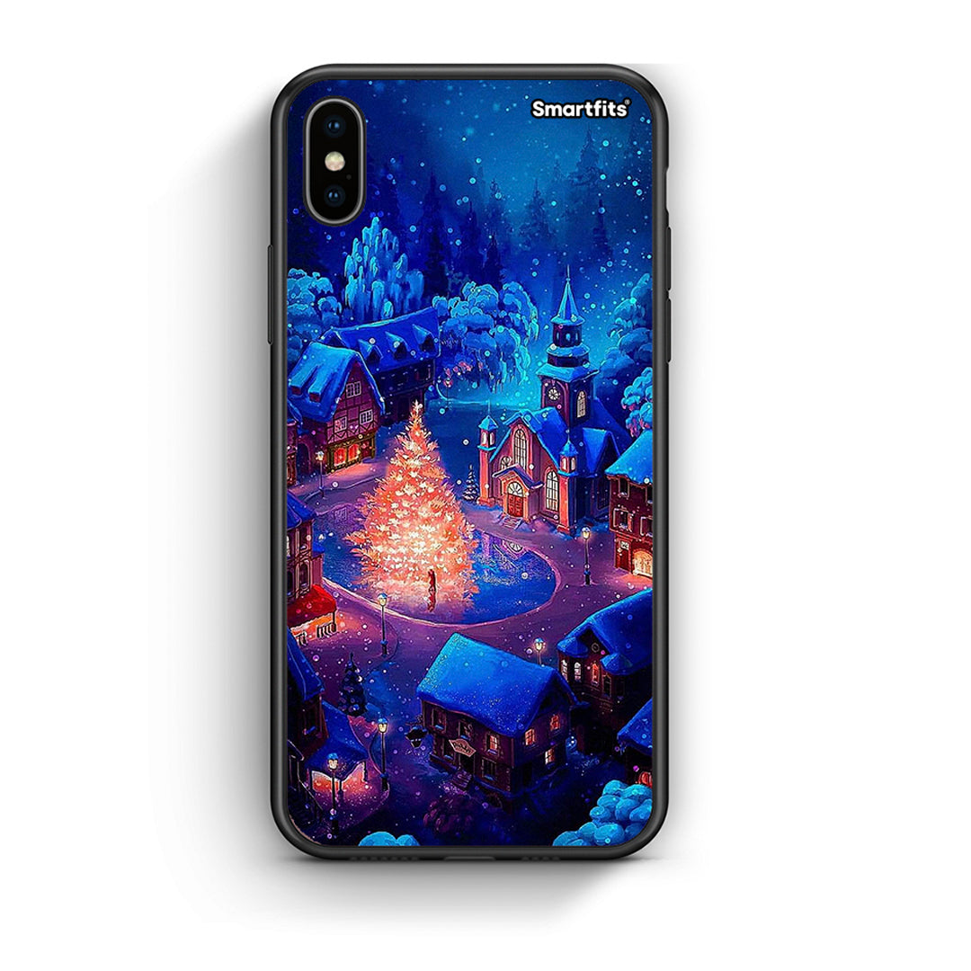 iPhone X/Xs Xmas Village θήκη από τη Smartfits με σχέδιο στο πίσω μέρος και μαύρο περίβλημα | Smartphone case with colorful back and black bezels by Smartfits