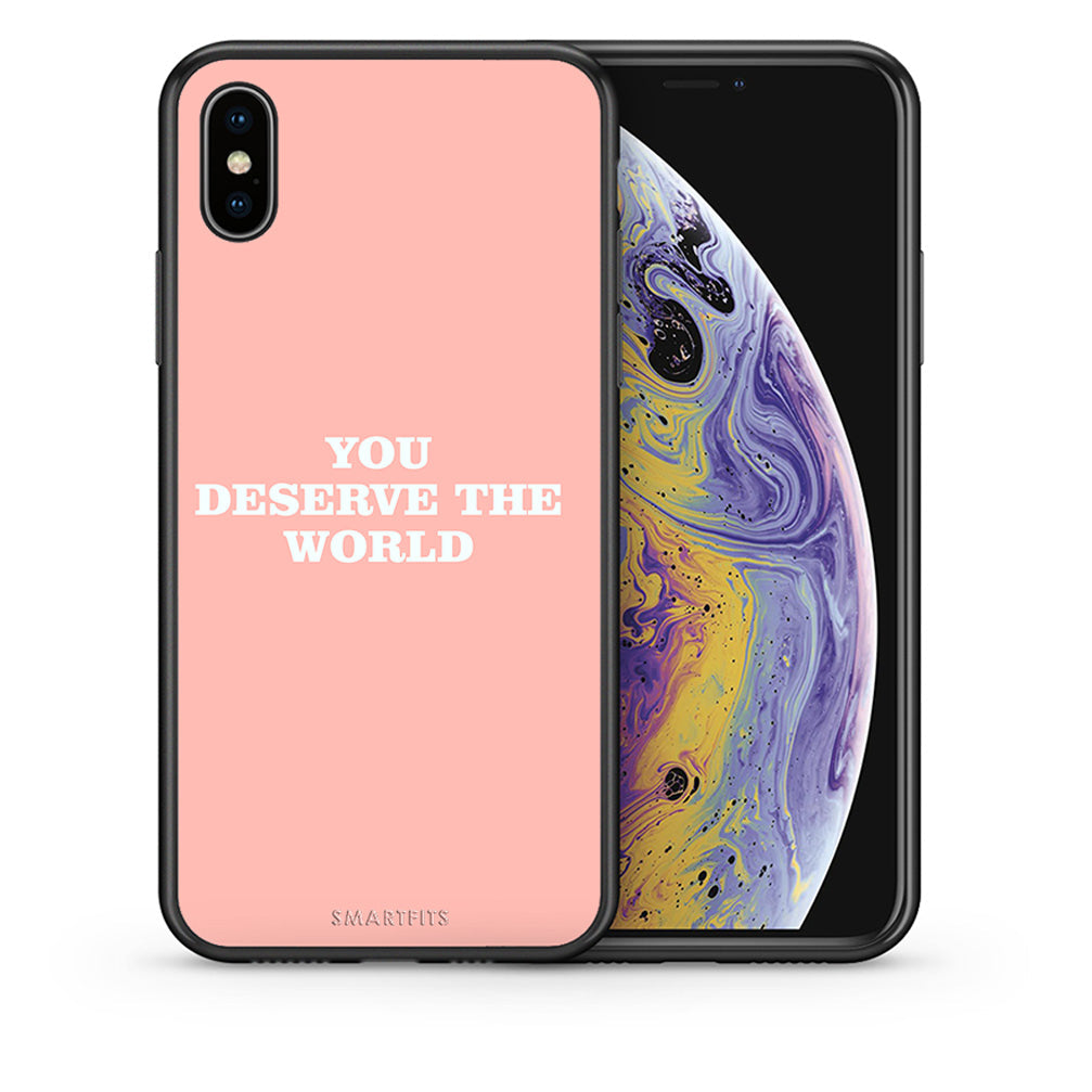 Θήκη Αγίου Βαλεντίνου iPhone X / Xs You Deserve The World από τη Smartfits με σχέδιο στο πίσω μέρος και μαύρο περίβλημα | iPhone X / Xs You Deserve The World case with colorful back and black bezels